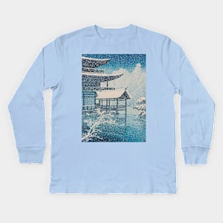 Kinkaku-ji in Snow by  Kawase Hasui Kids Long Sleeve T-Shirt